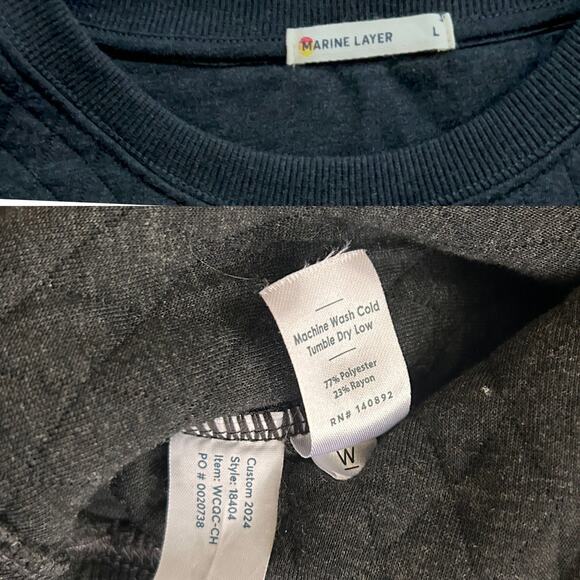 Marine Layer Quilted Puff-Sleeve Sweatshirt Charcoal Gray Women’s Size L - Picture 4 of 4